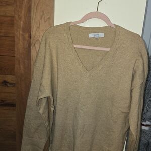 LOFT Tan V-Neck Knit Pullover